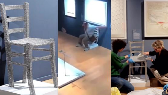 MOMENTO EXACTO en el que turista rompe silla de Swarovski en museo de Verona por tomarse una foto