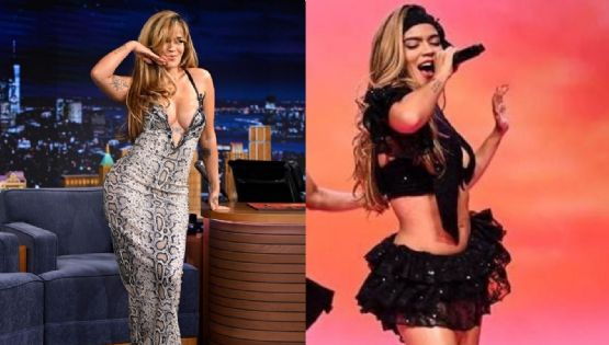 Karol G impone moda con vestido de estampado serpiente y sandalias transparentes al estilo de los 2000