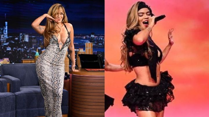 Karol G impone moda con vestido de estampado serpiente y sandalias transparentes al estilo de los 2000