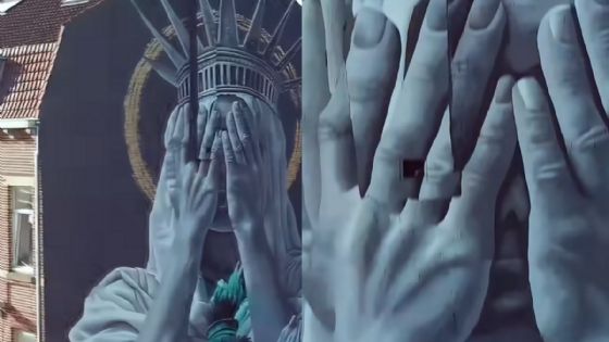 ¿La Estatua de la Libertad, avergonzada? Un mural en Francia lanza crítica a EU | VIDEO