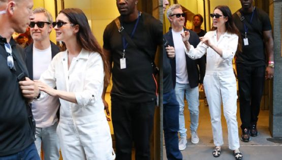 Anne Hathaway impone moda desde el set: así combina pantalones blancos