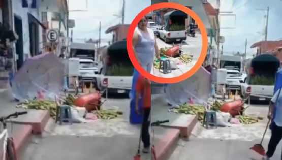 'Lady Elotes': captan a mujer destruyendo el carrito de un vendedor | VIDEO